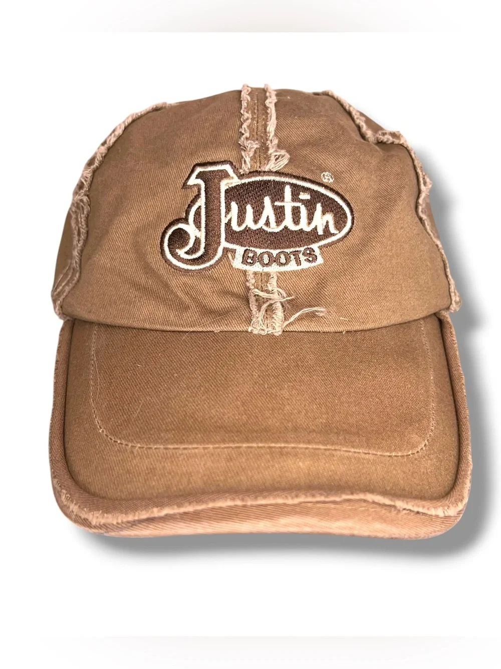 Justin Boots Western Brown Baseball Hat Distressed Unisex Outdoor Stretch Band